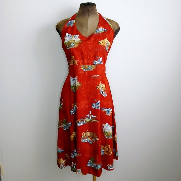 Harley Davidson Halter Dress Women's Size Large Road Trip BikerCore Midi - Picture 11 of 11
